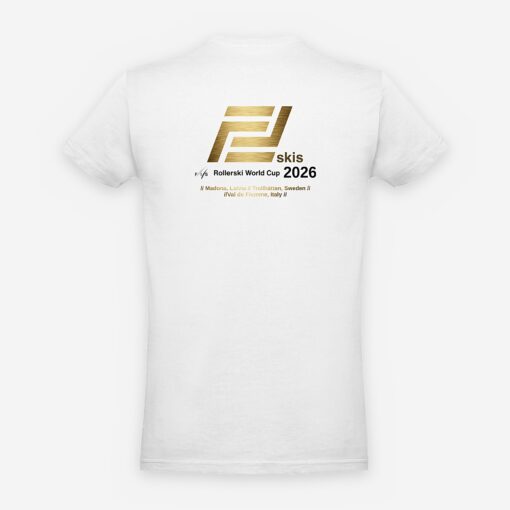Hvit FF Skis T-skjorte FIS Rollerski World Cup 2026 med gull logo