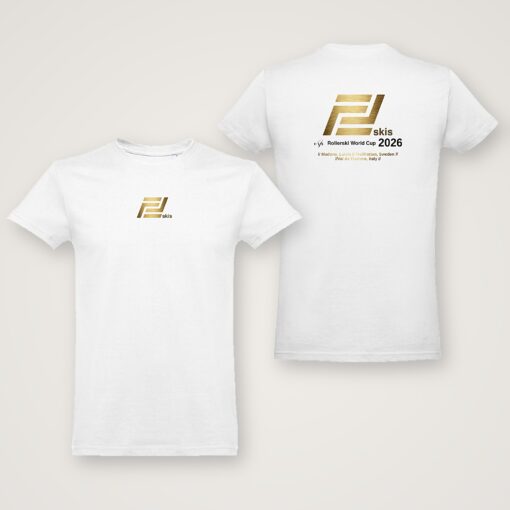 Hvit FF Skis T-skjorte FIS Rollerski World Cup 2026 med gull logo