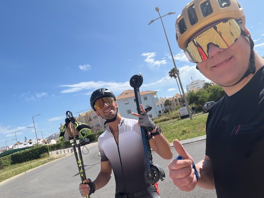 Emanuele Becchis og Henrik tester rulleski fra FFskis i Portugal