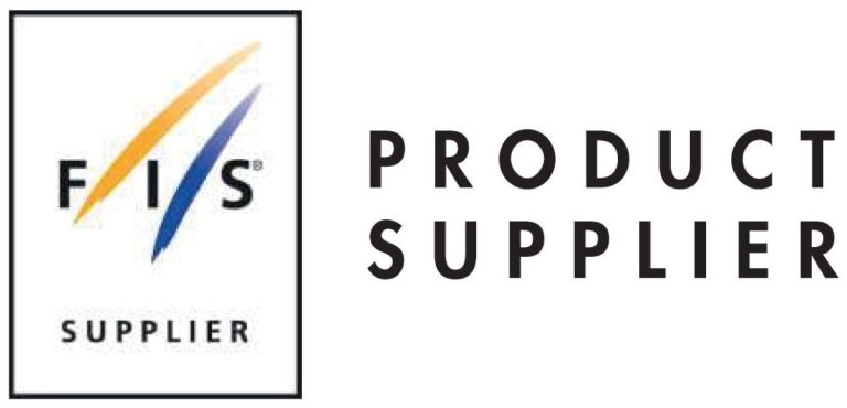 FIS logo med teksten product supplier sort ramme og to logo streker i gul og blå